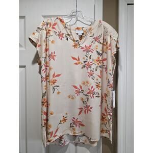 Liz Claiborne Sleeveless Shell Cream Blouse with Floral Size XL-New
